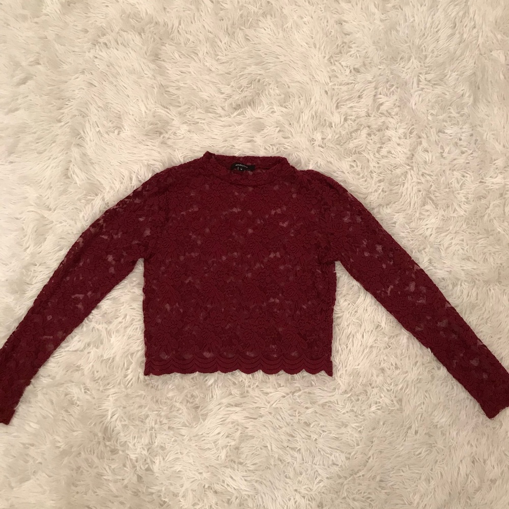 Red See Through Long Sleeve Crop